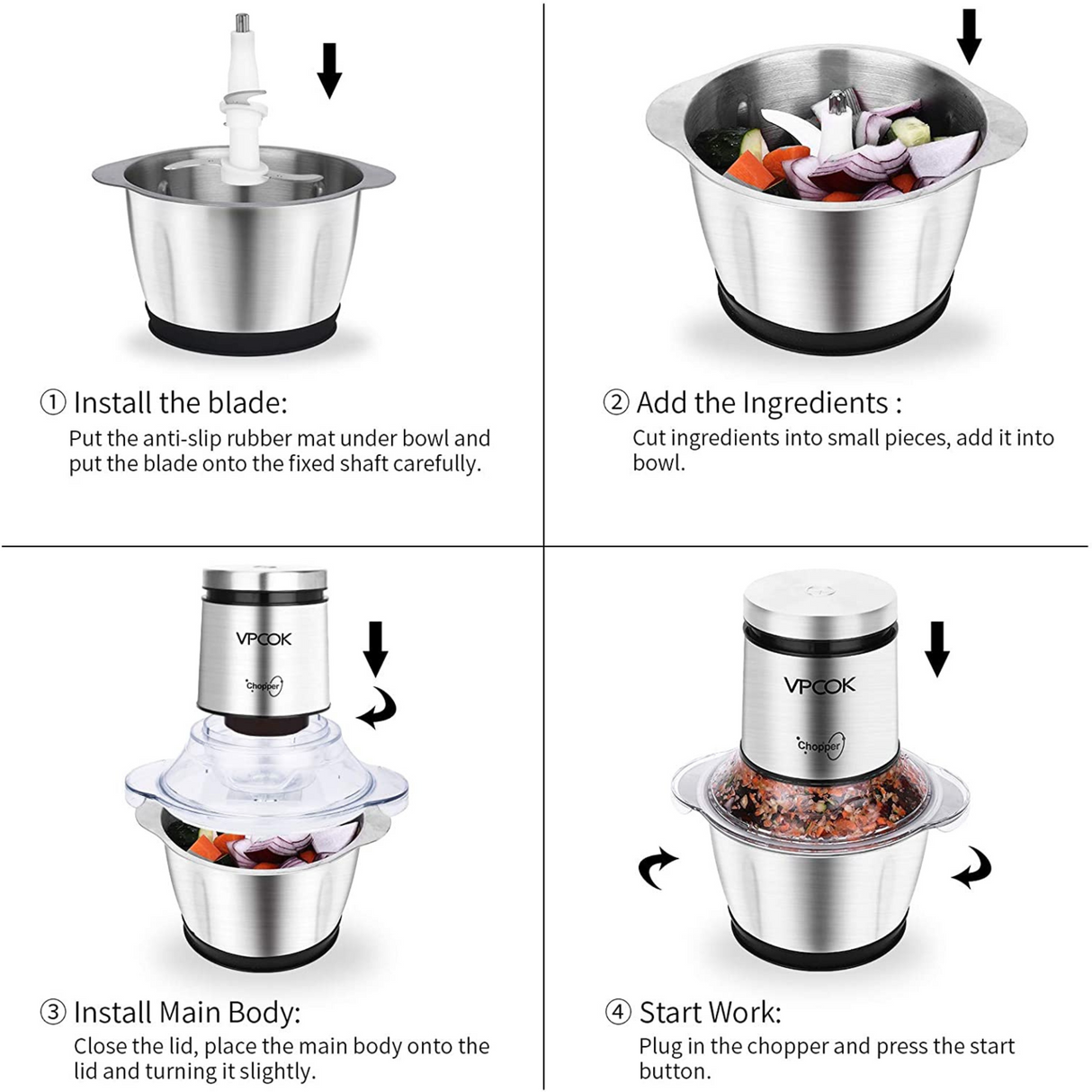 1.2L Stainless Steel Electric Meat Grinder 400W Food Chopper