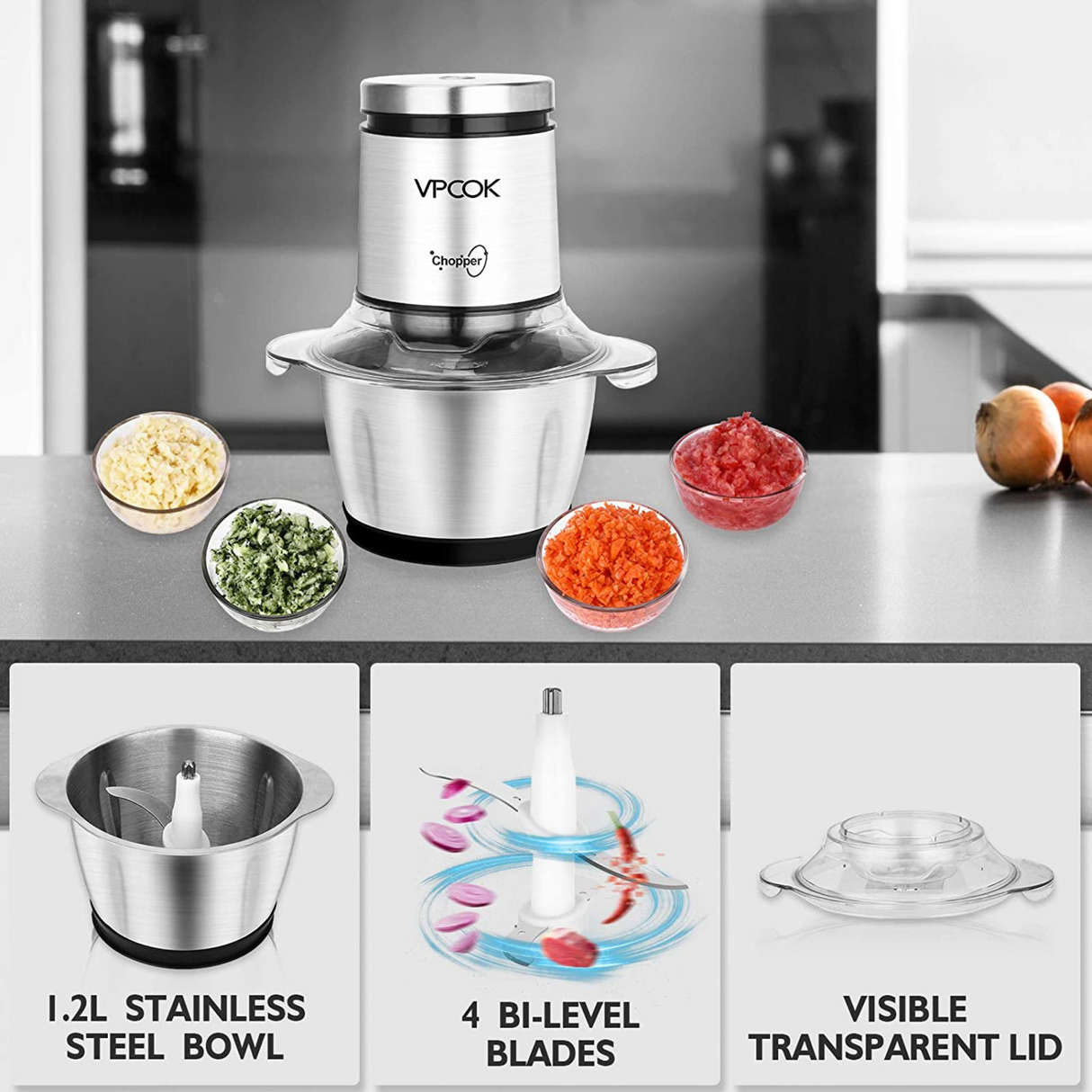 1.2L Stainless Steel Electric Meat Grinder 400W Food Chopper