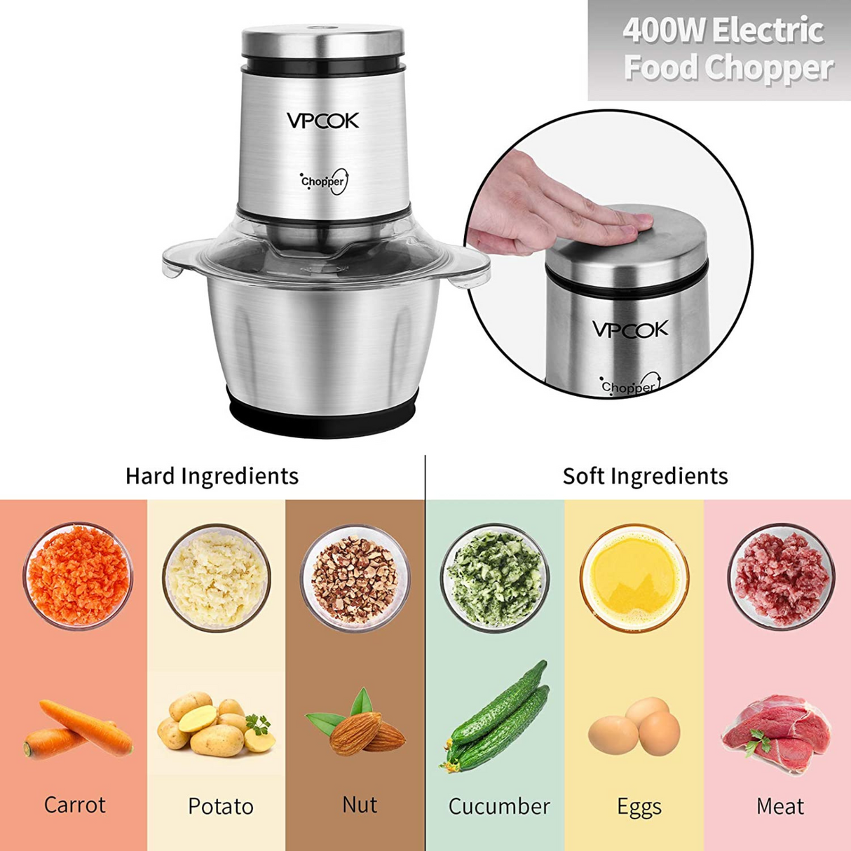 1.2L Stainless Steel Electric Meat Grinder 400W Food Chopper