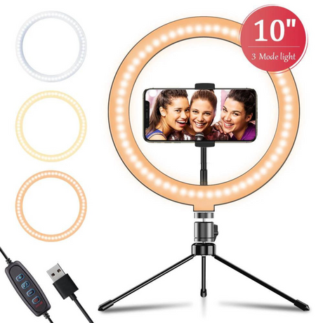 10" Ring Light with Tripod Stand and Phone Holder