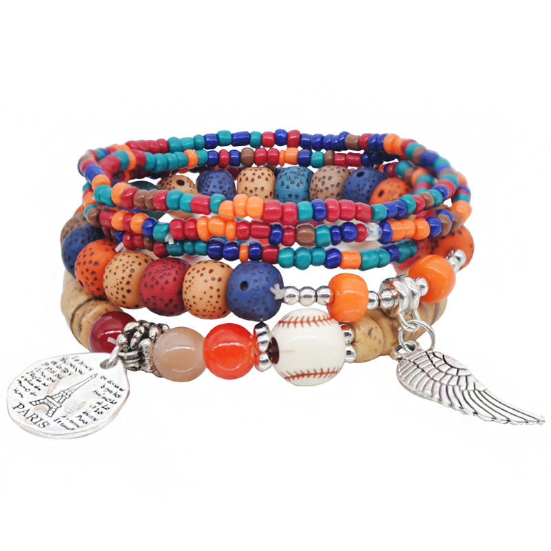 Bohemian Women's Multi Layered Elastic Bead Stackable Bracelet Set