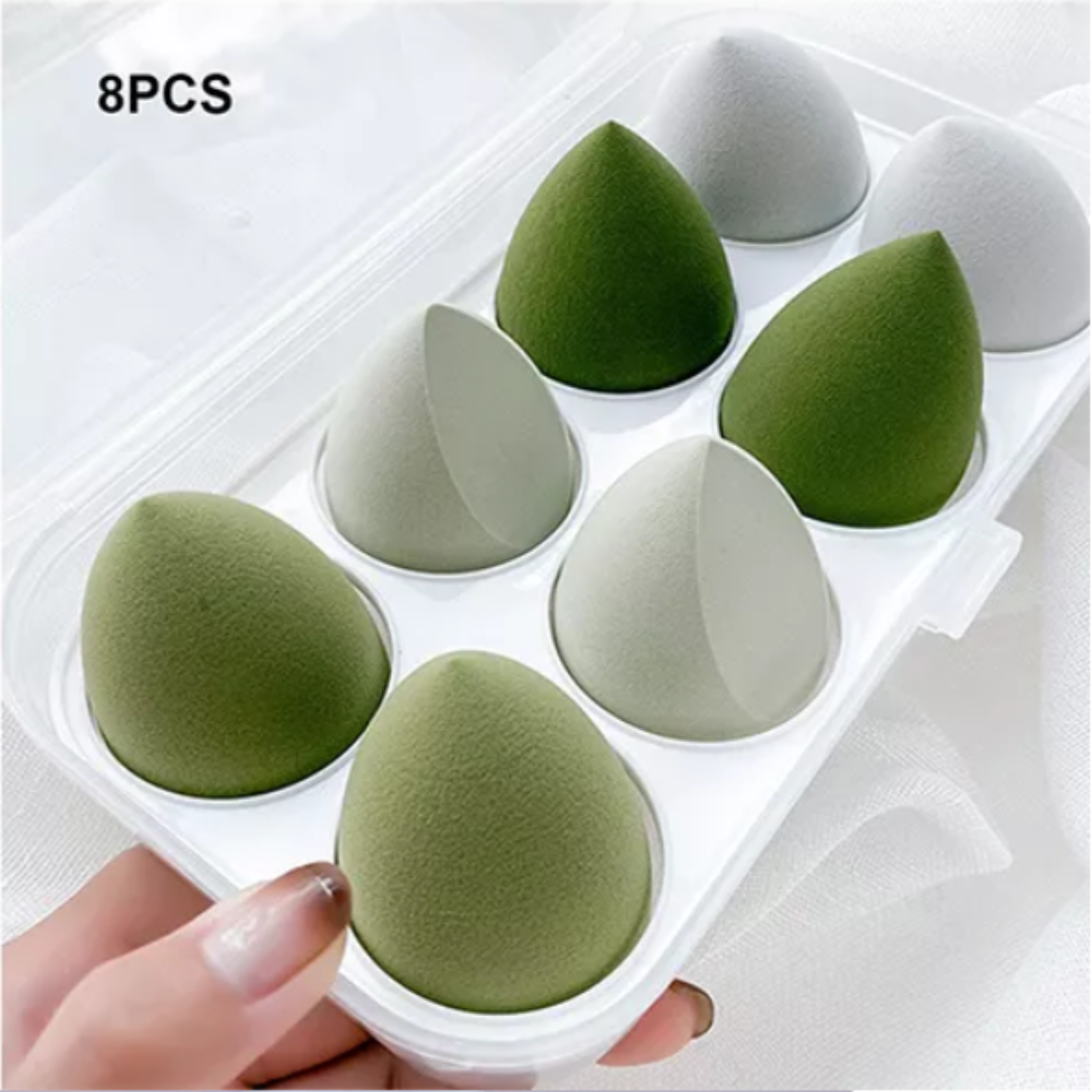 8 pc Teardrop Egg Shape Beauty Blender Puff Makeup Sponge Set With Storage Box