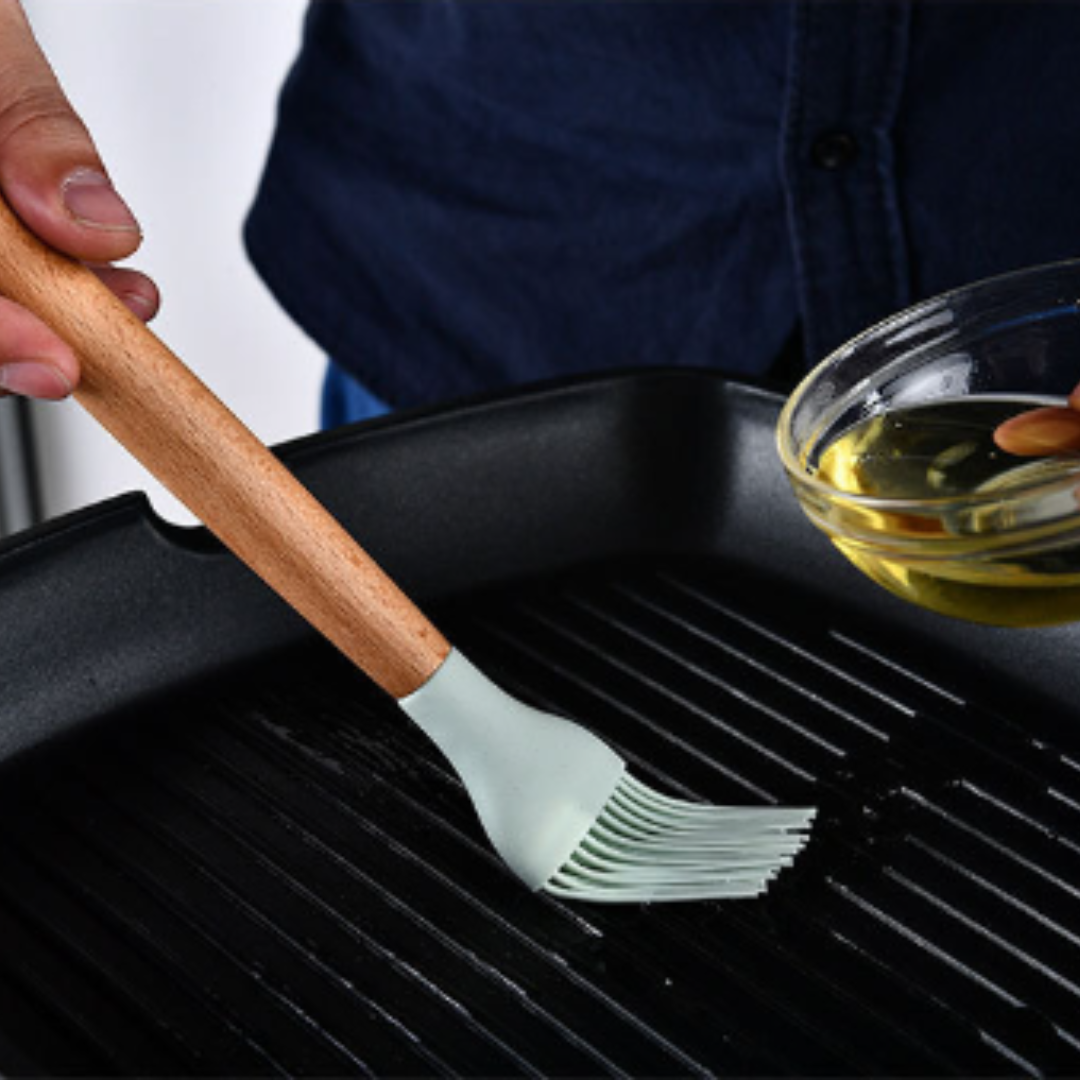 9pcs Silicone Kitchen Cooking Utensil Set Wooden Handle