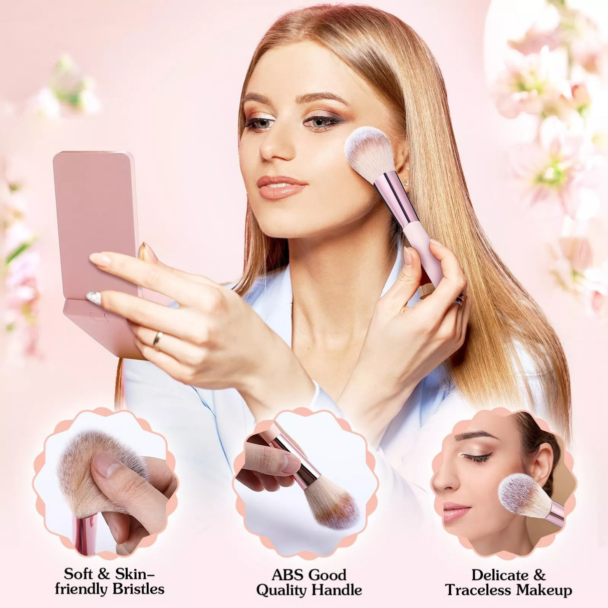 Rechargeable LED Light Mirror with 12 pieces Travel Makeup Brush Set