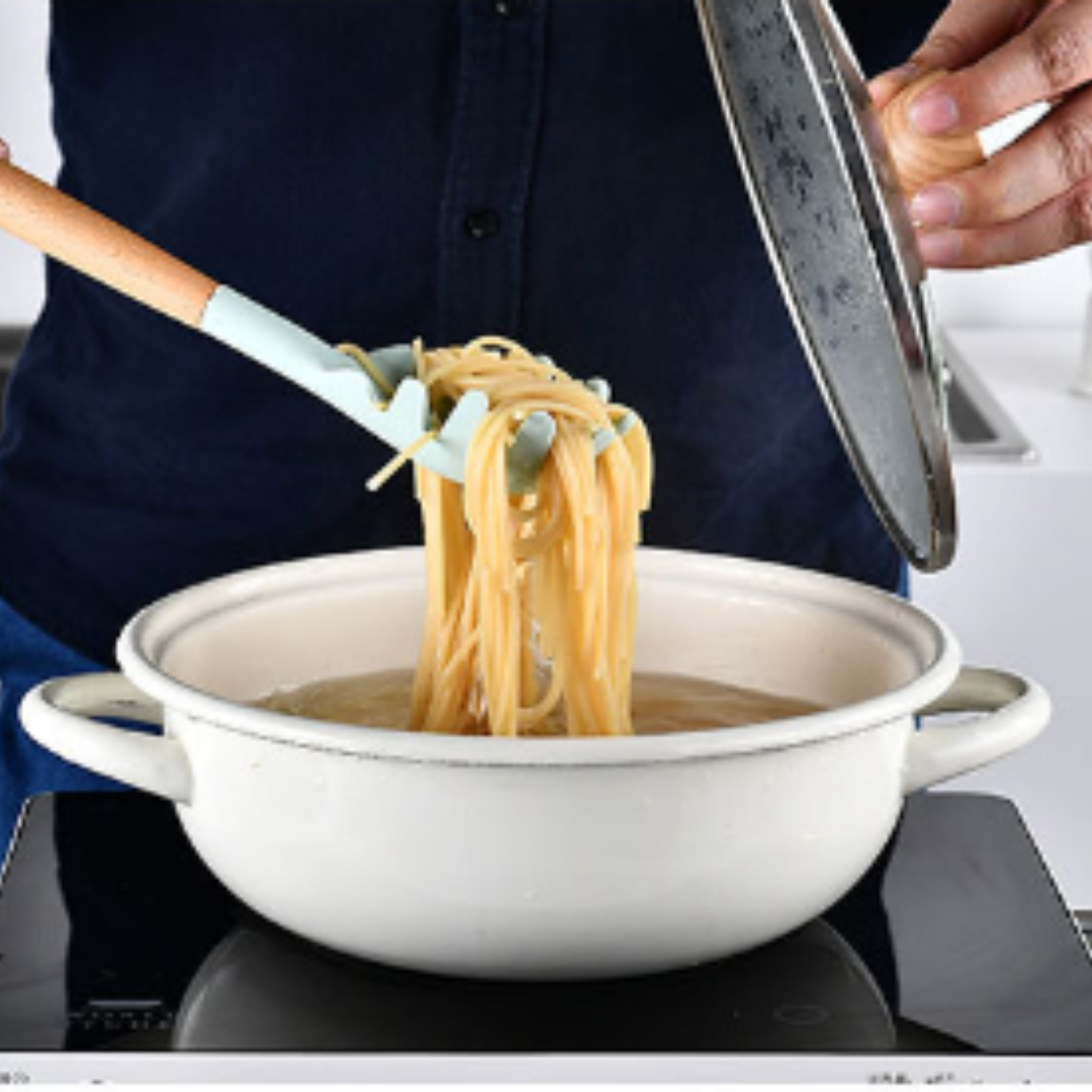 9pcs Silicone Kitchen Cooking Utensil Set Wooden Handle