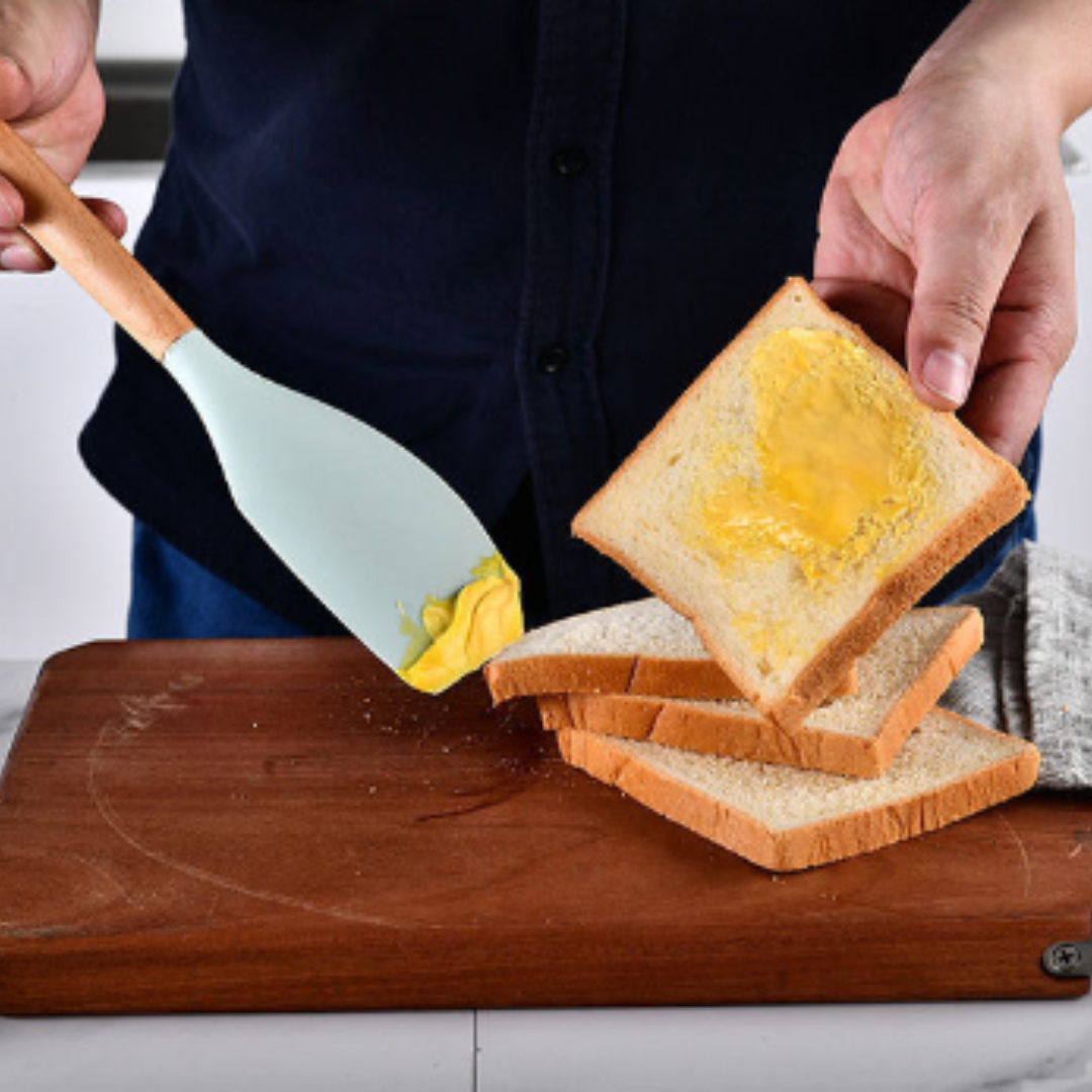 9 Piece Silicone Kitchen Cooking Utensil Set Wooden Handle with Plastic Holder