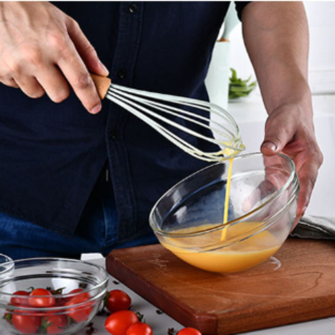 9 Piece Silicone Kitchen Cooking Utensil Set Wooden Handle with Plastic Holder