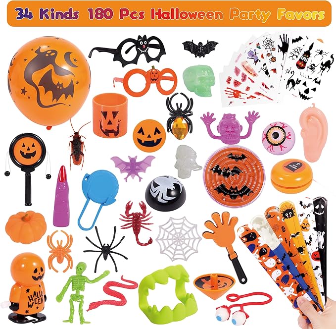 180 pcs Halloween Party Toys Assortment for Kids
