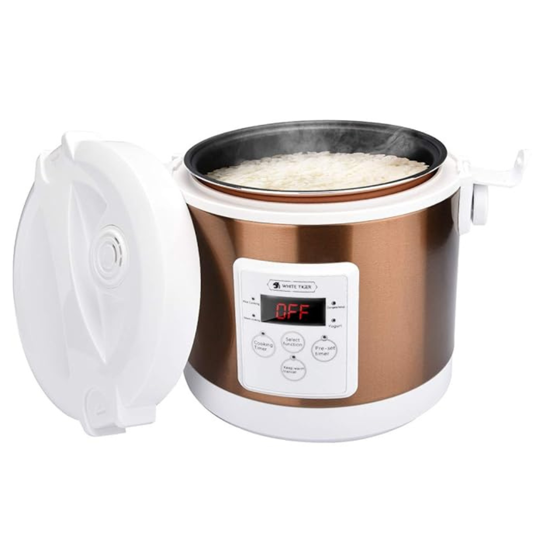 2L White Tiger Electric Portable Rice Cooker with Digital Display