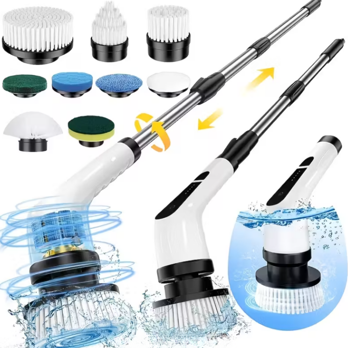 9 in 1 Electric Rotating Cleaning Brush with Replaceable Heads and Adjustable Telescopic Handle