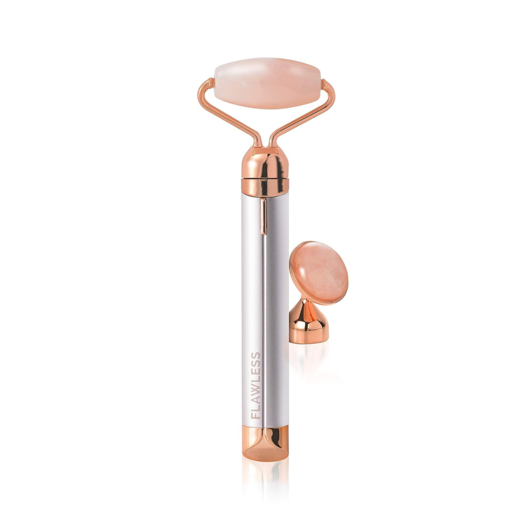Finishing Touch Flawless Contour Micro Vibrating Facial Roller and Massager, Rose Quartz