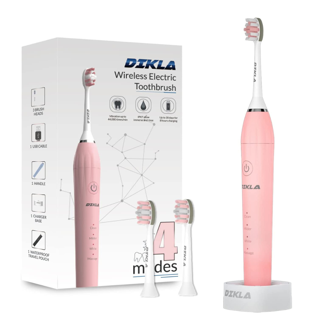 Sonic Electric Vibrating Toothbrush with Smart Timer for Adults, Pink