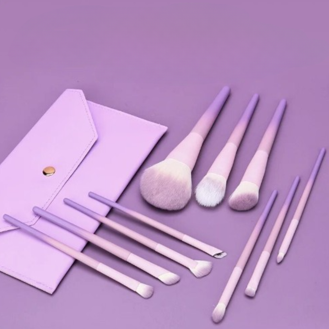 10 pc Purple Wooden Handle Makeup Brush Set