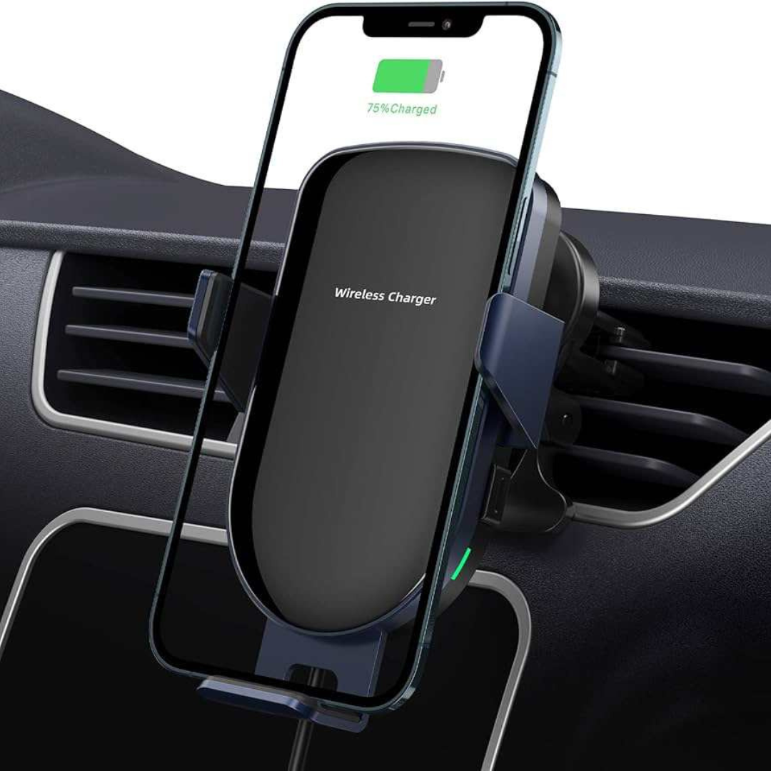 Wireless Car Charger, 15W Qi Fast Charging, Auto-Clamping Air Vent Car Phone Holder Mount Charger