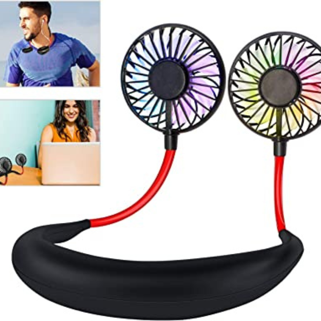 Portable Neck Fan USB Rechargeable with 3 Speeds Adjustable and LED Light