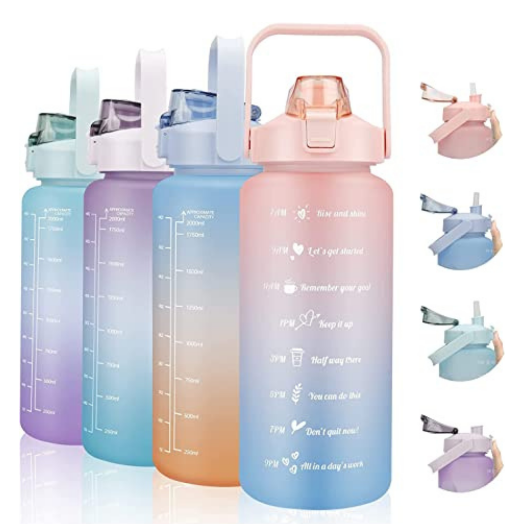 Leakproof Sports Water Bottle Tumbler with Handle and Straw Gradient Matte 2Liters