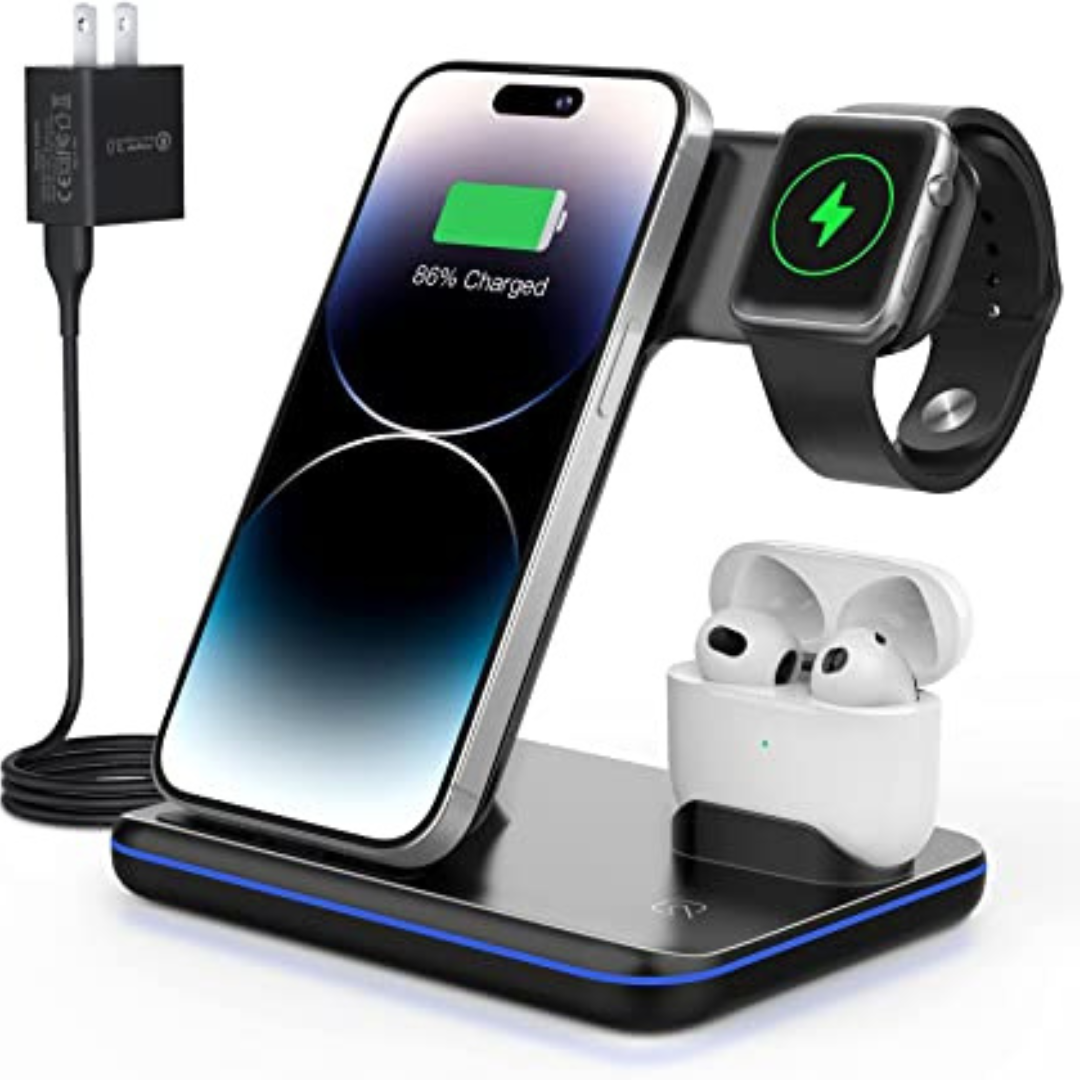 Zubarr 3 in 1 Wireless Charger,15W Fast Wireless Charging Station (Black)