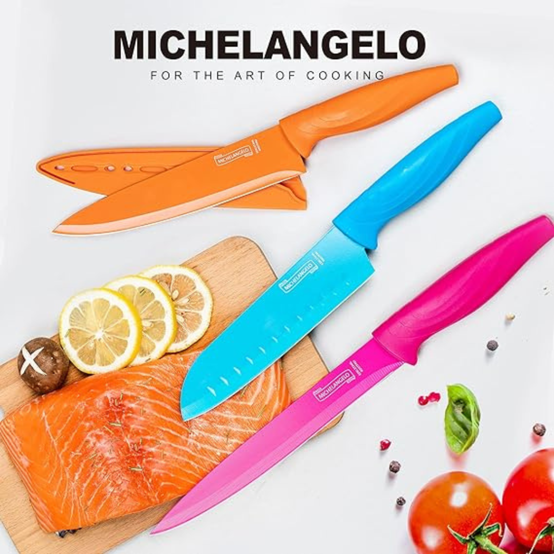 Michelangelo Colorful Stainless Steel Kitchen Knife 10 Piece Set