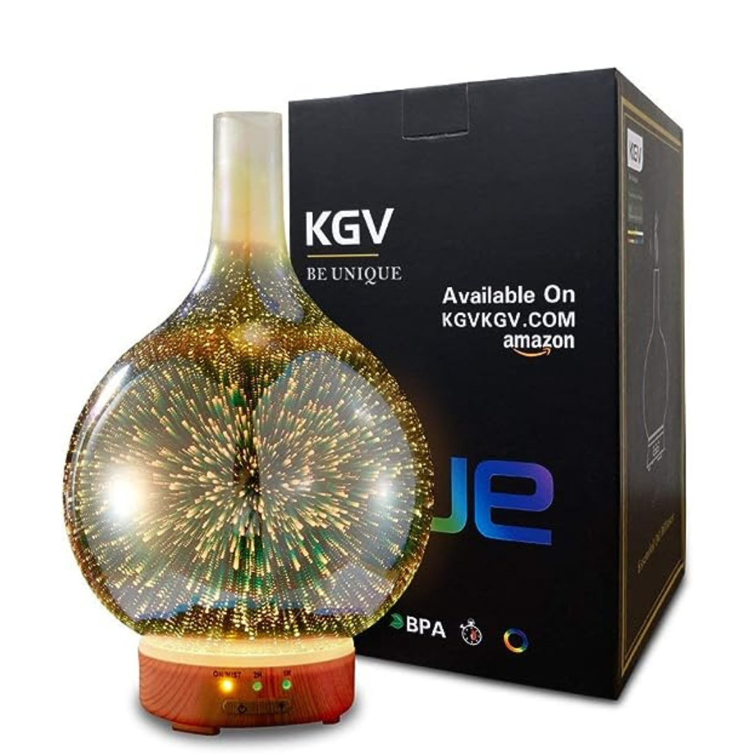 3D Glass Cool Mist Ultrasonic Aroma Diffuser BPA Free, Night Mood Led Light, Safe Auto Shut-Off and Timer.