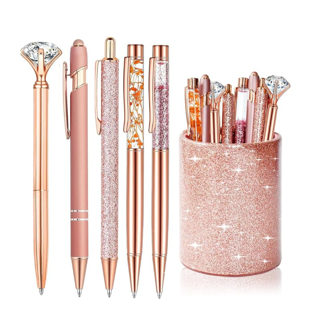 8 Pcs Rose Gold Ballpoint Pen with Pen Holder