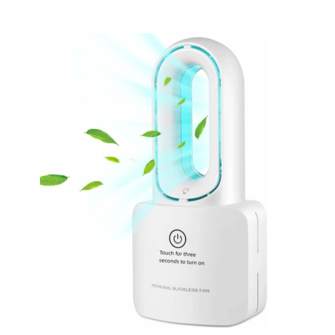 Portable Leafless Bladeless Personal Cooling Fan with 6-Color LED Ambient Lights Rechargeable