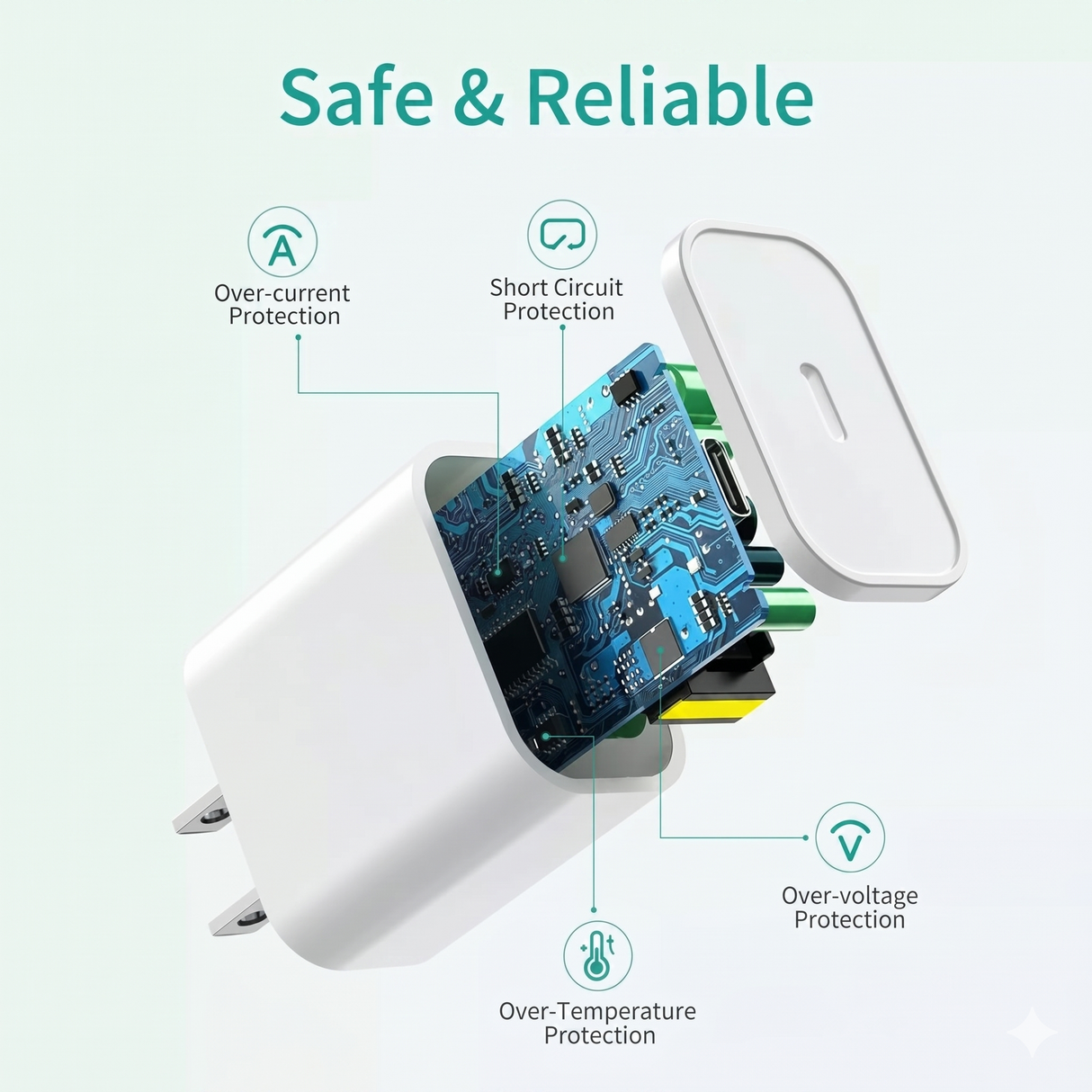 20W USB-C charging adapter internal safety protection components close-up