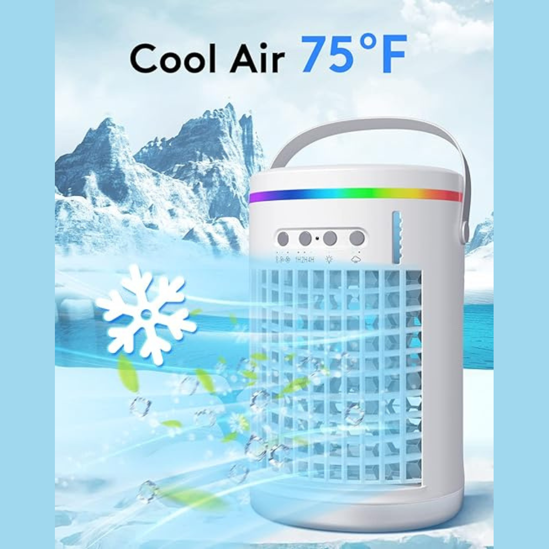 Portable Mini Air Conditioner with Humidifier and 7 Color Lights