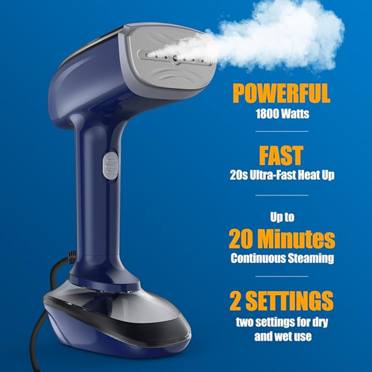 Powerful Handheld Fabric Steamer 1800W with Fast Ceramic Heat-Up Plate
