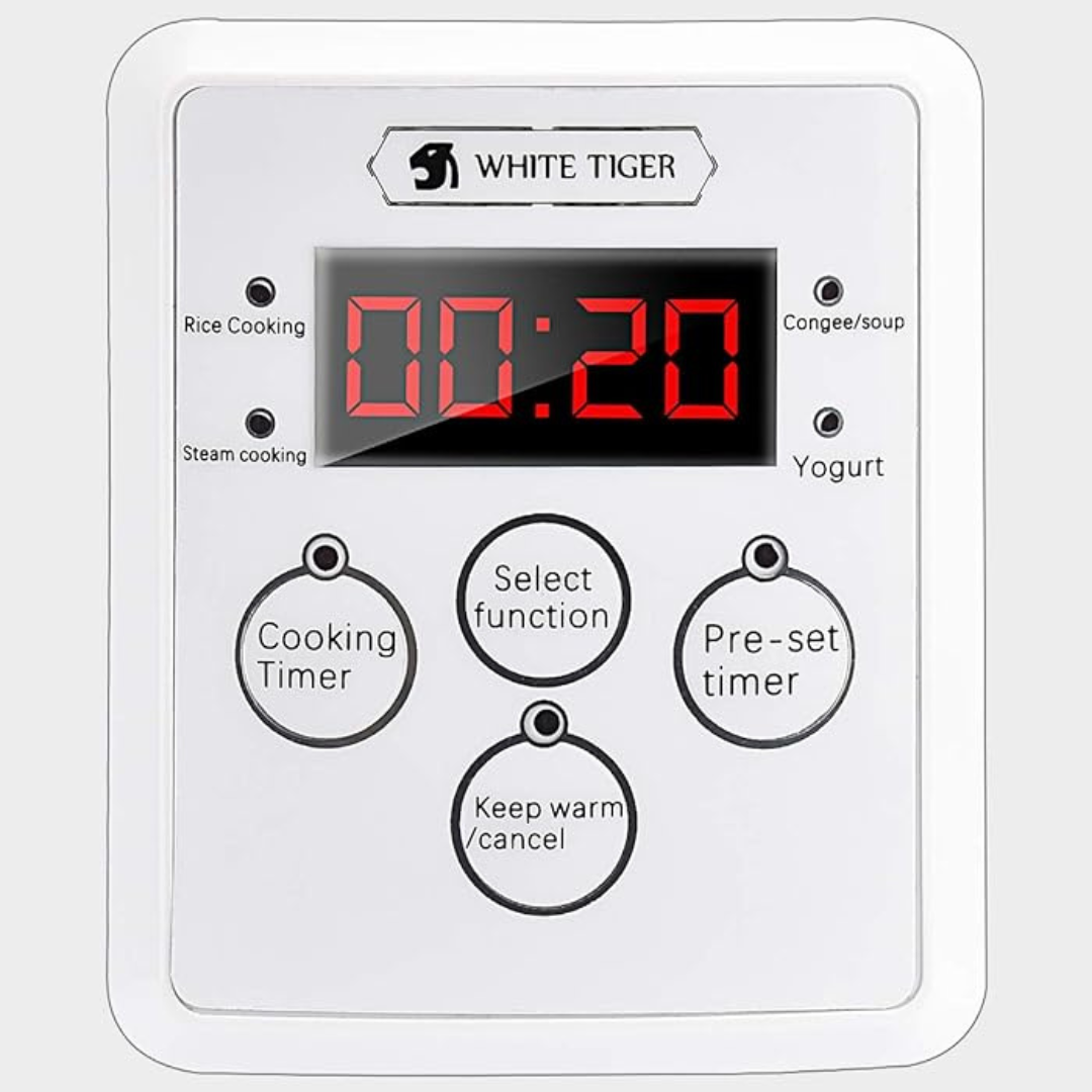 2L White Tiger Electric Portable Rice Cooker with Digital Display
