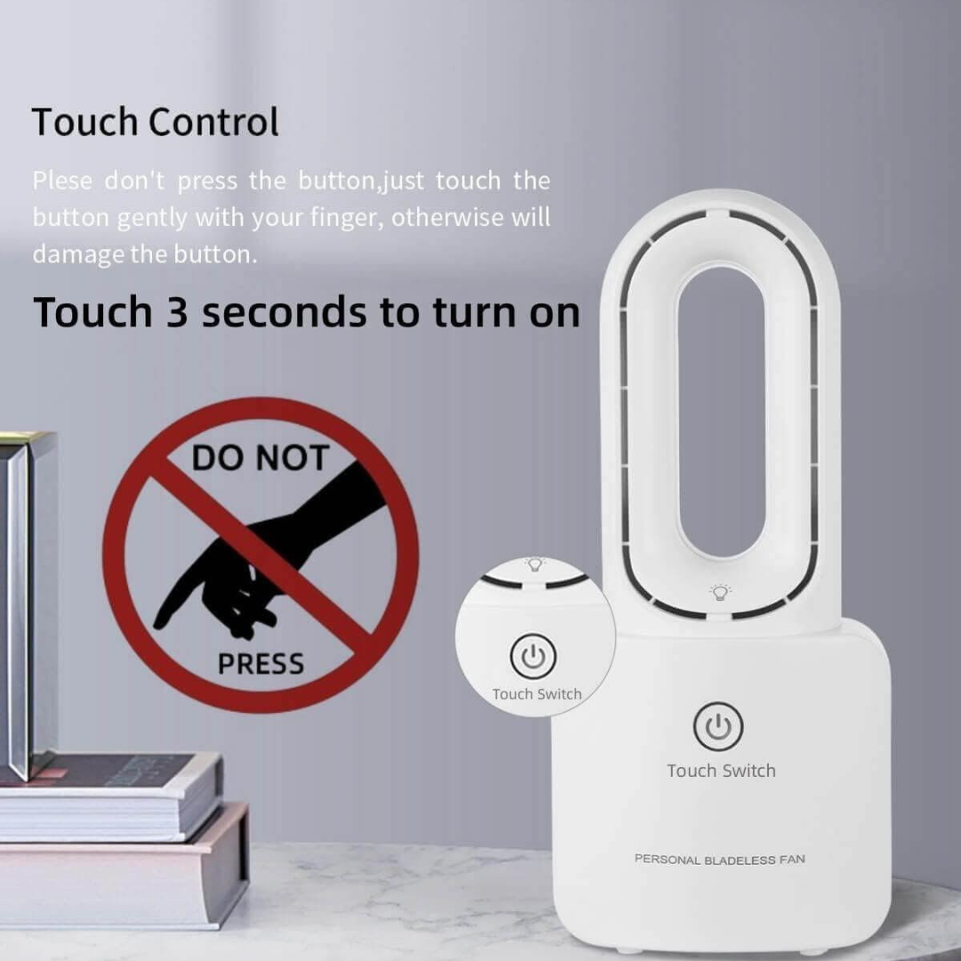 Portable Leafless Bladeless Personal Cooling Fan with 6-Color LED Ambient Lights Rechargeable