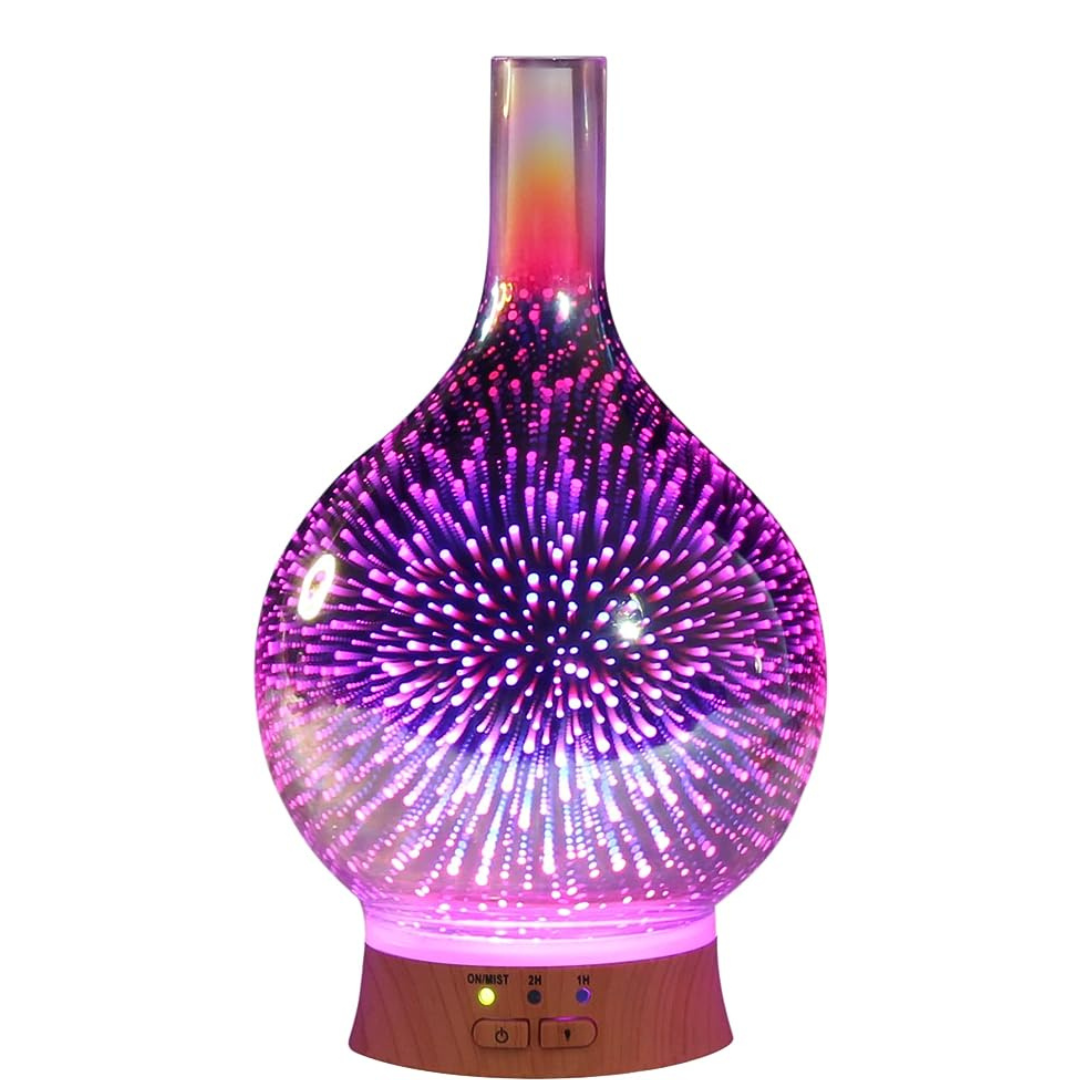 3D Glass Cool Mist Ultrasonic Aroma Diffuser BPA Free, Night Mood Led Light, Safe Auto Shut-Off and Timer.