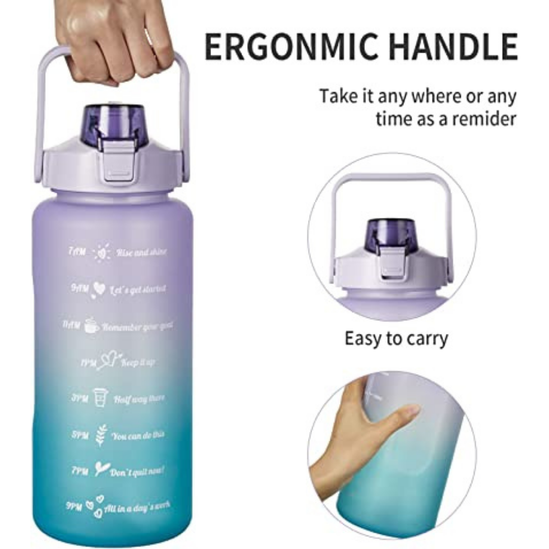 Leakproof Sports Water Bottle Tumbler with Handle and Straw Gradient Matte 2Liters