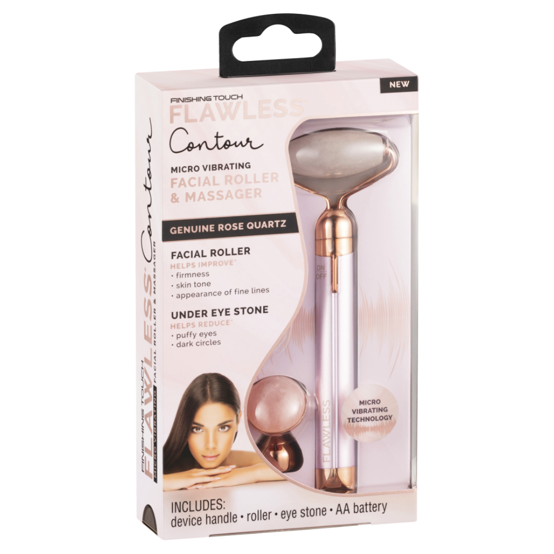 Finishing Touch Flawless Contour Micro Vibrating Facial Roller and Massager, Rose Quartz