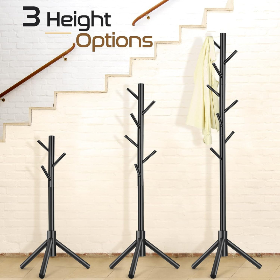 Freestanding Coat Rack with 8 Hooks and 3 Adjustable Size Tree