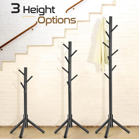 Freestanding Coat Rack with 8 Hooks and 3 Adjustable Size Tree