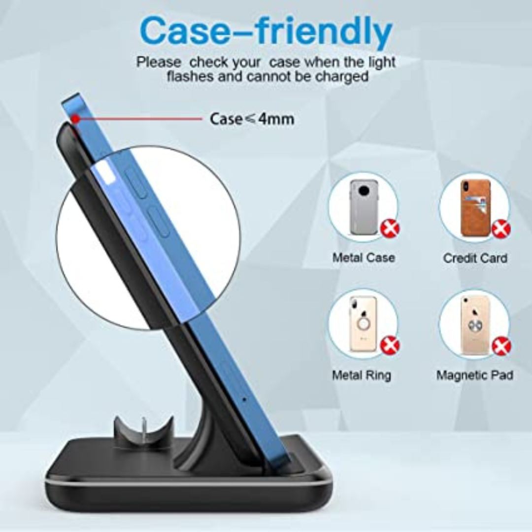 Zubarr 3 in 1 Wireless Charger,15W Fast Wireless Charging Station (Black)