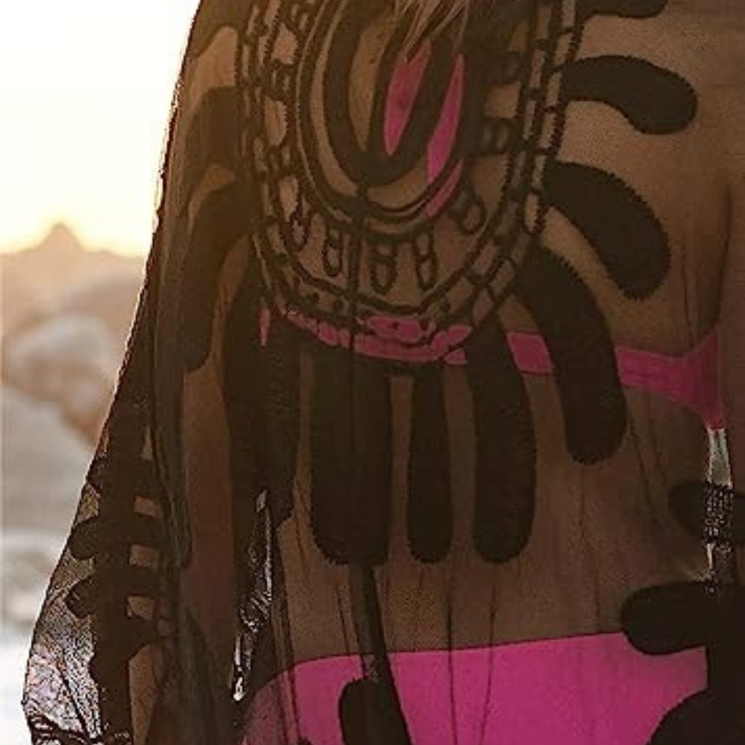 Women’s Lace Cardigan Half Sleeve Black Floral Crochet Sheer Beach Cover Ups, One Size