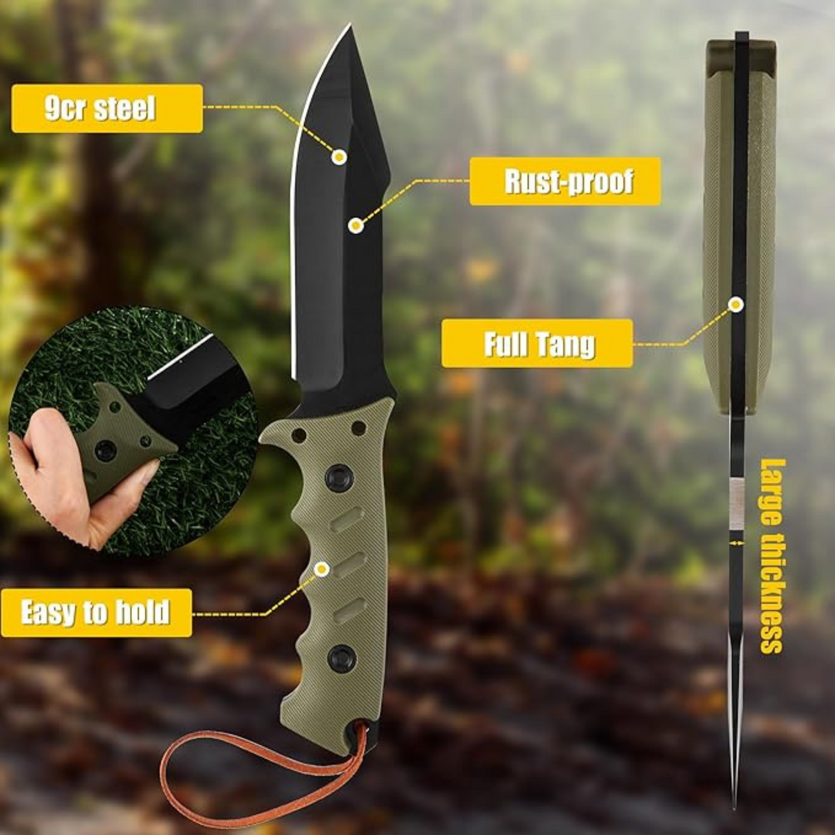 Heavy Duty Outdoor Fixed Blade Survival Knife with Kydex Sheath