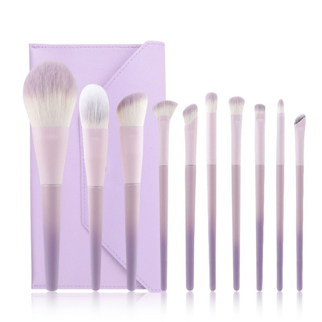 10 pc Purple Wooden Handle Makeup Brush Set