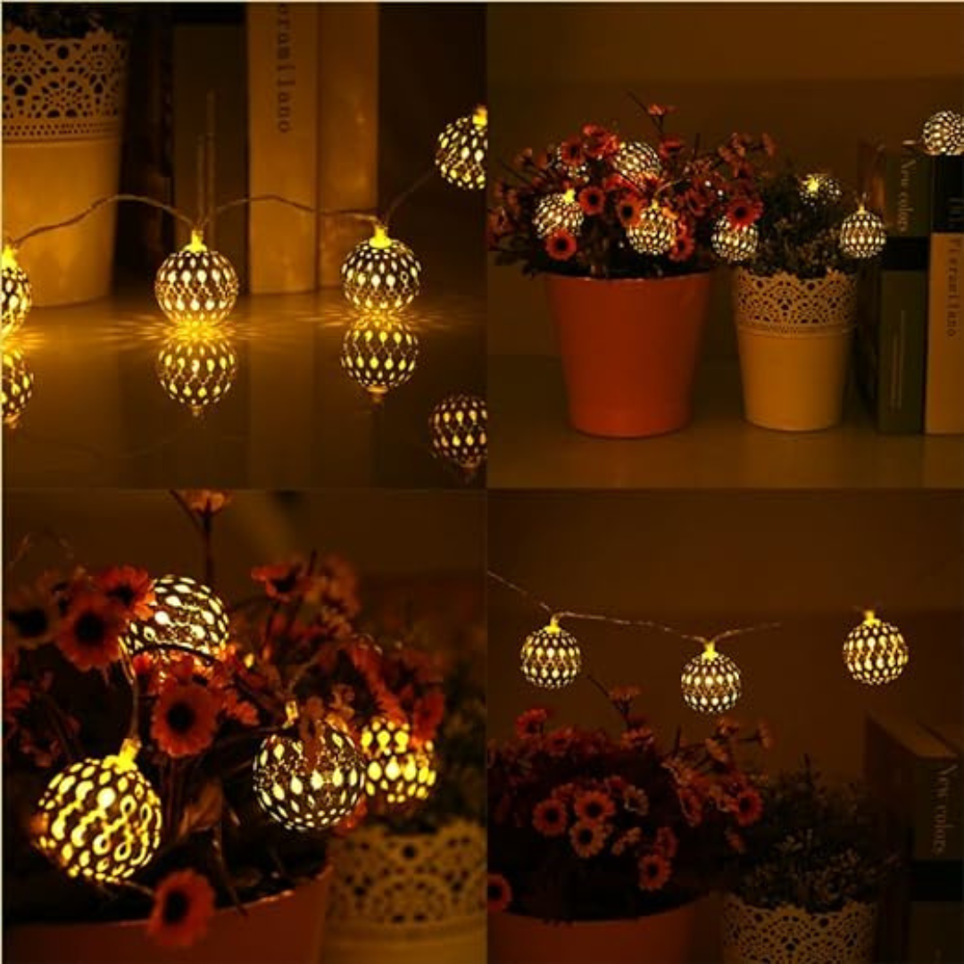 30 LED Moroccan Globe String Lights Battery Powered