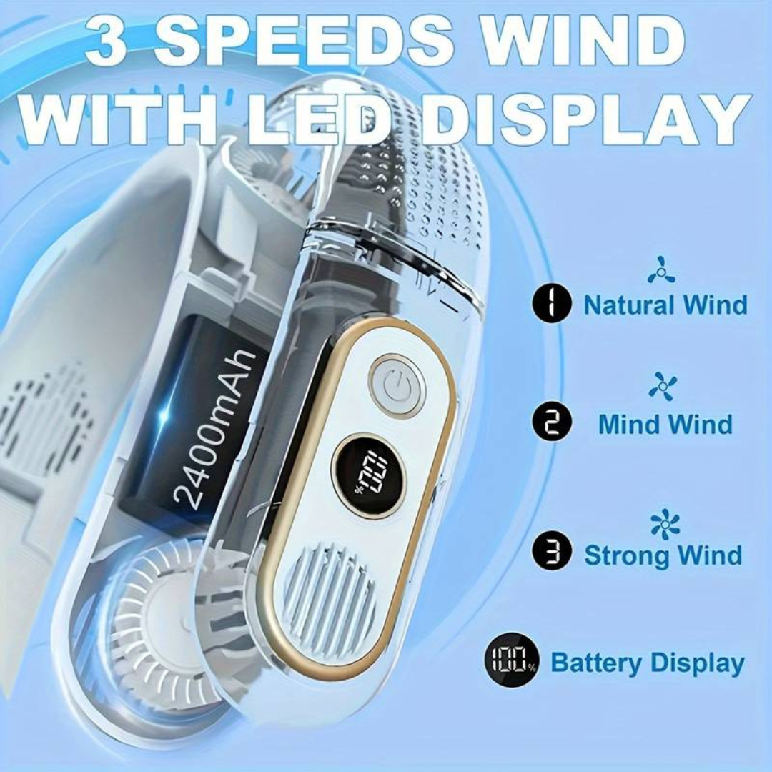Foldable Bladeless Hanging Neck Fan USB Rechargeable