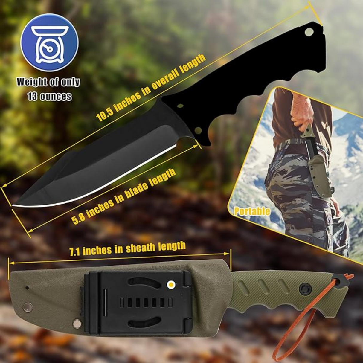 Heavy Duty Outdoor Fixed Blade Survival Knife with Kydex Sheath
