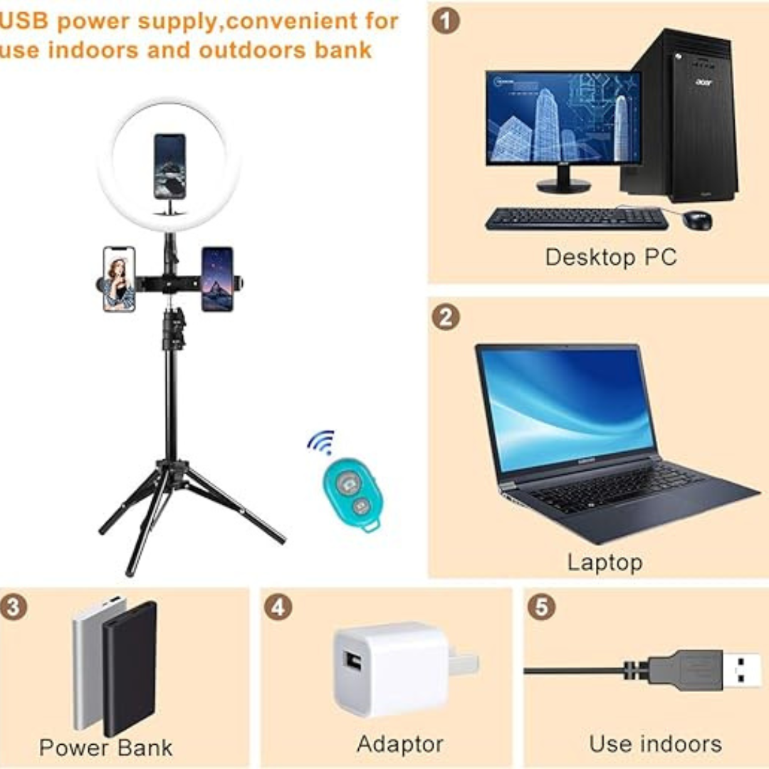 Mountdog 10inch LED Circle Selfie Ring Light with Tripod Stand