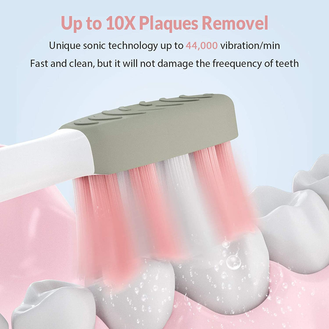 Sonic Electric Vibrating Toothbrush with Smart Timer for Adults, Pink