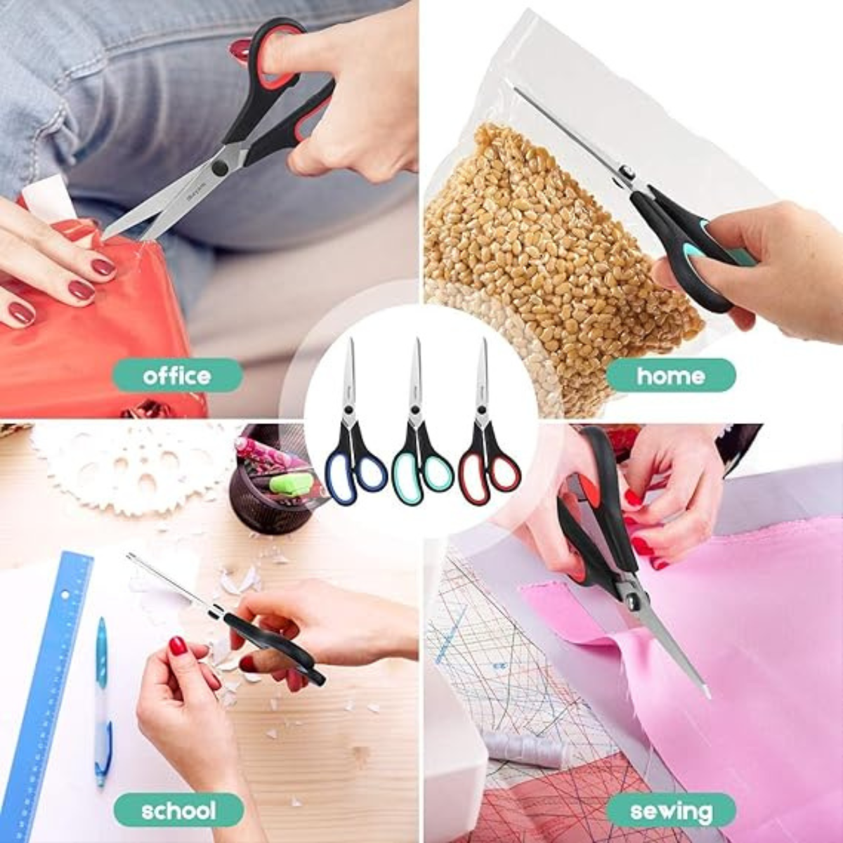 3 Pack 8" Heavy Duty Scissors with Ultra Sharp Blades and Comfort Grip Handles