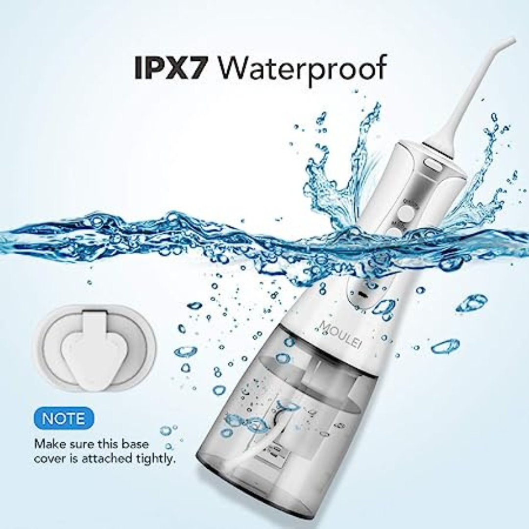 Moulei Portable Dental Water Flosser IPX7 Waterproof 3 Modes and 4 Jet Tips