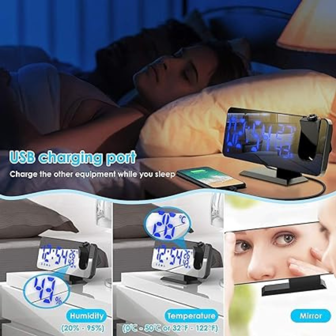 LED Display Projecting Alarm Clock With FM Radio 3 Brightness Levels