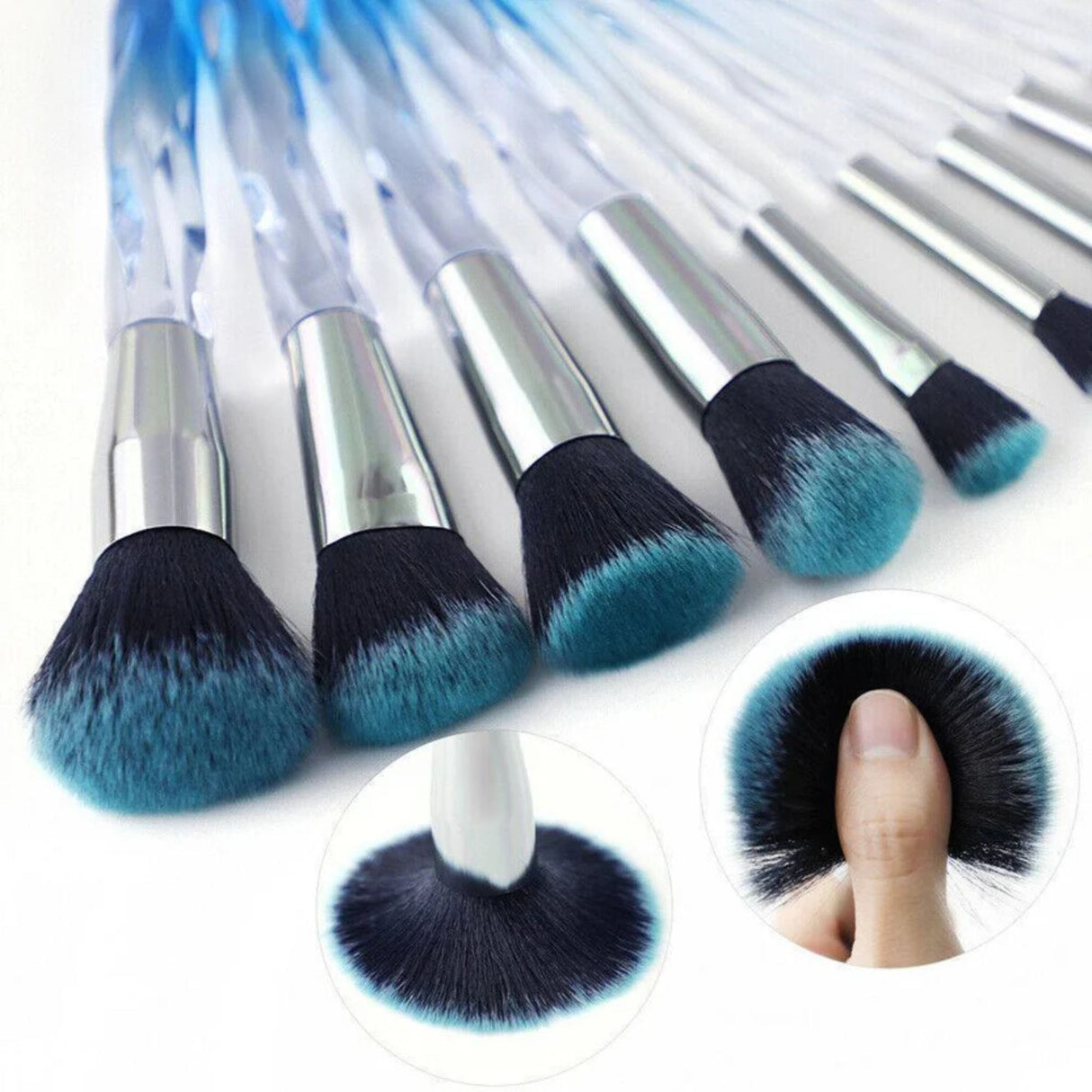 10 Piece Professional Makeup Brush Set Crystal Blue