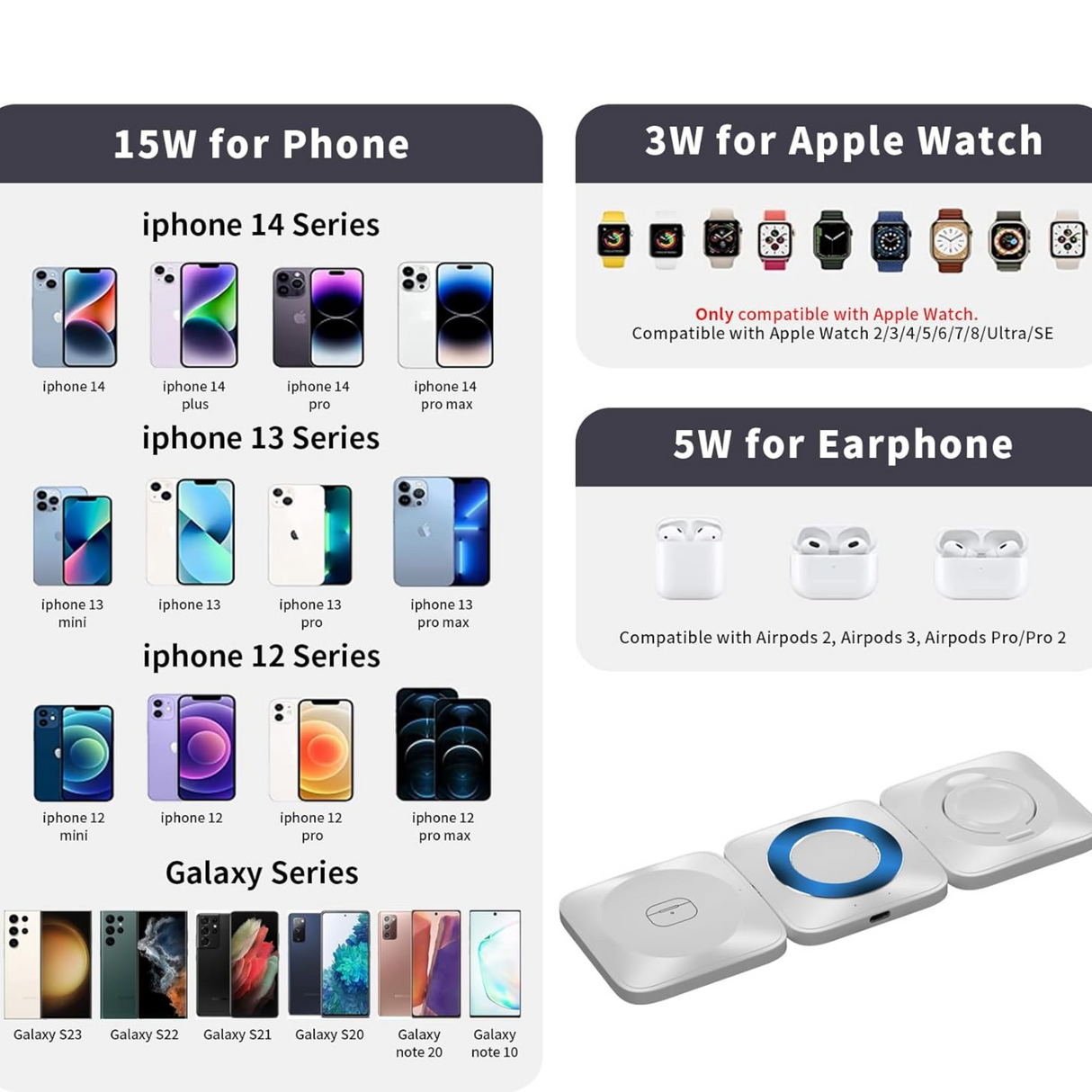 3 in 1 Portable Magnetic Wireless Charger for Apple Devices