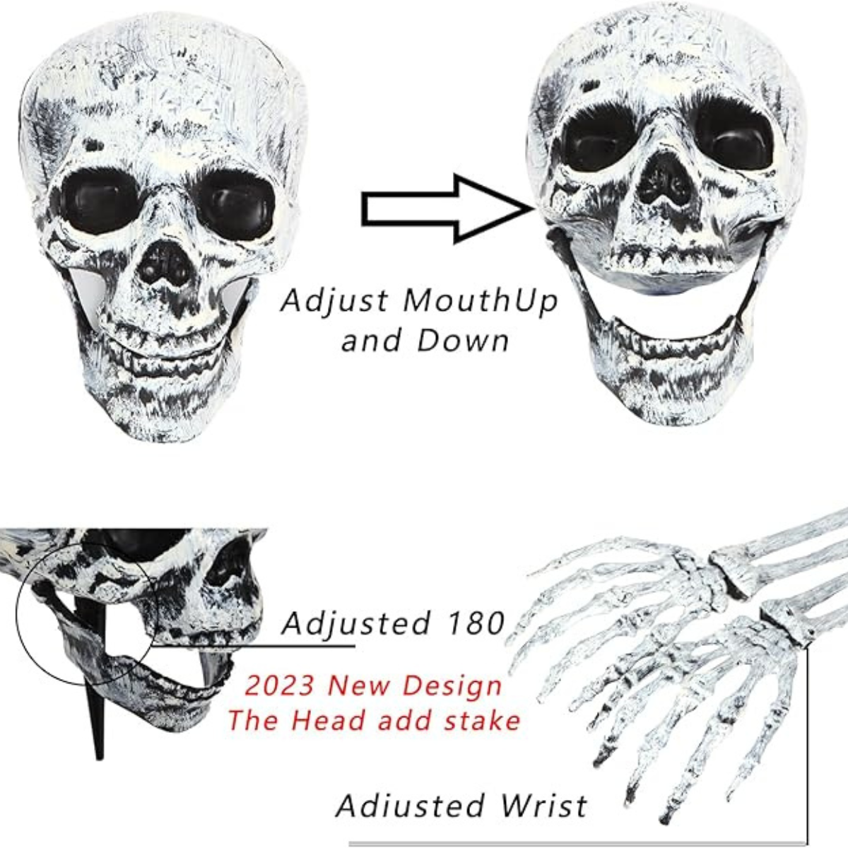 3 pc Fake Skeleton Head & Skeleton Arms Spooky Halloween Outdoor Decoration